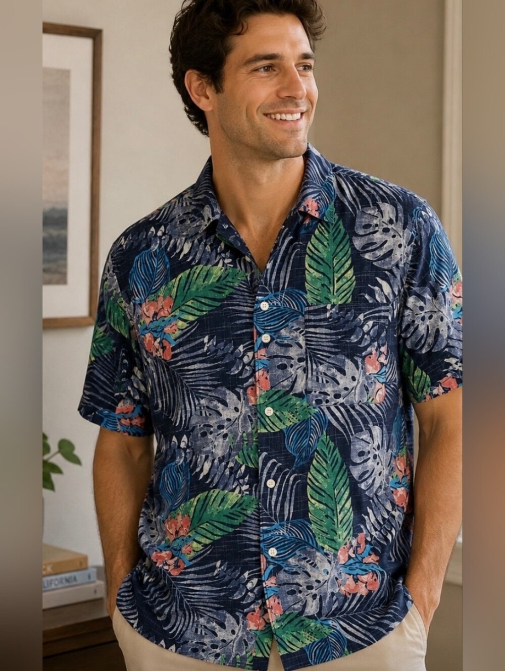Izod Navy Floral Button-Up Shirt